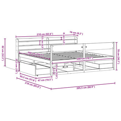 vidaXL Posteljni okvir brez vzmetnice vošč. rjava 200x200 cm borovina