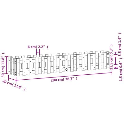 vidaXL Vrtna visoka greda z ograjico bela 200x30x30 cm trdna borovina