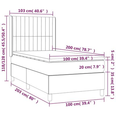 vidaXL Box spring postelja z vzmetnico LED temno modra 100x200cm žamet