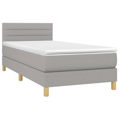 vidaXL Box spring postelja z vzmetnico svetlo siva 90x200 cm blago