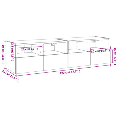 vidaXL Stenske TV omarice 2 kosa rjavi hrast 60x30x30 cm inž. les