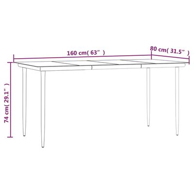 vidaXL Vrtna jedilna miza črna 160x80x74 cm jeklo in kaljeno steklo