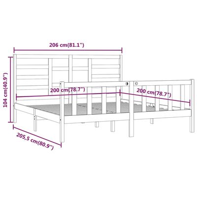 vidaXL Posteljni okvir črn iz trdne borovine 200x200 cm