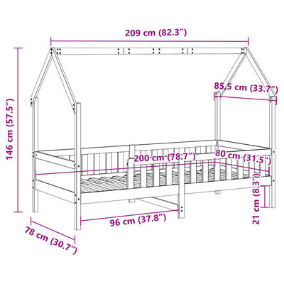 vidaXL Otroški posteljni okvir bel 80x200 cm trdna borovina