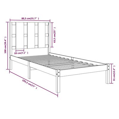 vidaXL Posteljni okvir bel iz trdnega lesa 75x190 cm