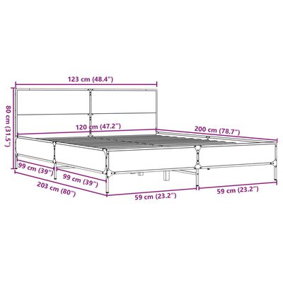 vidaXL Posteljni okvir dimljeni hrast 120x200 cm inž. les in kovina