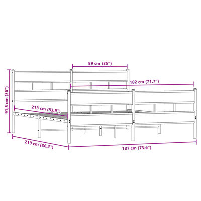 vidaXL Kovinski posteljni okvir brez vzmetnice sonoma hrast 183x213 cm