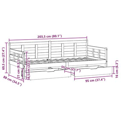 vidaXL Dnevna postelja s predali bela 80x200cm trdna borovina