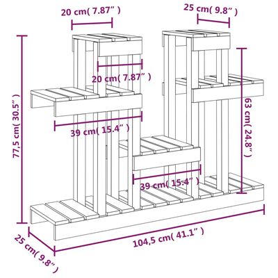 vidaXL Stojalo za rastline 104,5x25x77,5 cm trdna borovina