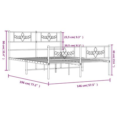 vidaXL Kovinski posteljni okvir z vzglavjem in vznožjem črn 140x190 cm