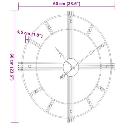 vidaXL Stenska ura črna Ø60 cm železo