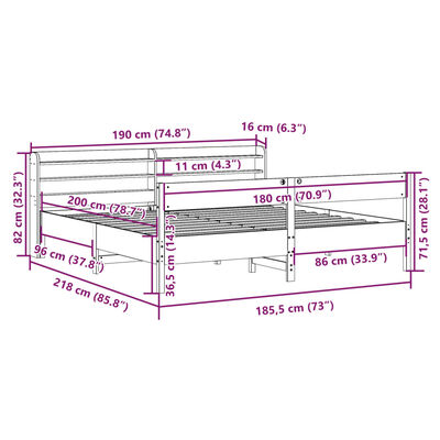 vidaXL Posteljni okvir brez vzmetnice bel 180x200 cm trdna borovina