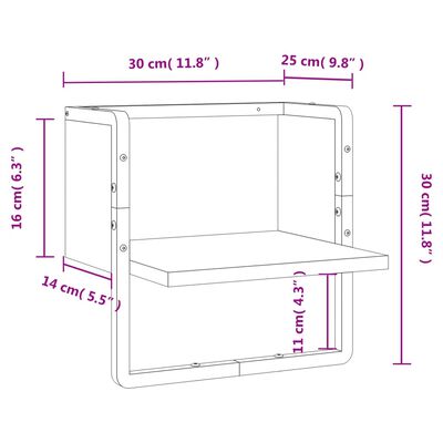 vidaXL Stenska polica s prečko dimljen hrast 30x25x30 cm