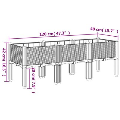 vidaXL Cvetlično korito z nogami rjavo 120x40x42 cm PP