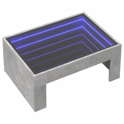 vidaXL Klubska mizica z neskončnimi LED betonsko siva 70x50x30 cm