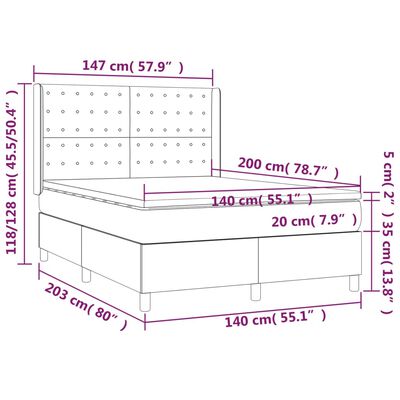 vidaXL Box spring postelja z vzmetnico LED črna 140x200cm umetno usnje