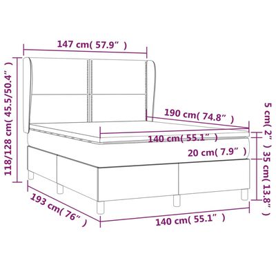 vidaXL Box spring posteljni z vzmetnico temno siv 140x190 cm žamet