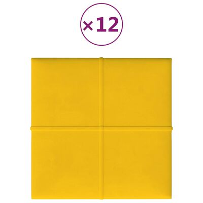 vidaXL Stenski paneli 12 kosov rumeni 30x30 cm žamet 1,08 m²