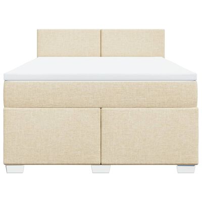 vidaXL Box spring postelja z vzmetnico krem 160x200 cm blago