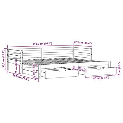 vidaXL Izvlečna dnevna postelja s predali bela 90x190 cm borovina