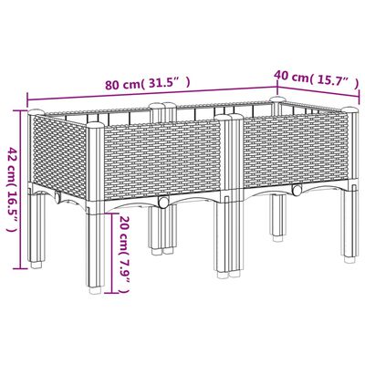 vidaXL Cvetlično korito z nogami svetlo sivo 80x40x42 cm PP