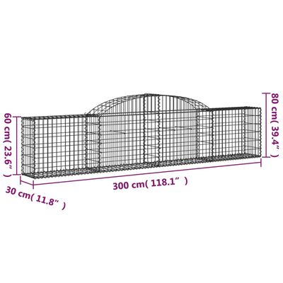 vidaXL Obokana gabionska košara 5 kosov 300x30x60/80 cm cinkano železo