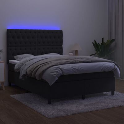 vidaXL Box spring postelja z vzmetnico LED črna 140x190 cm žamet