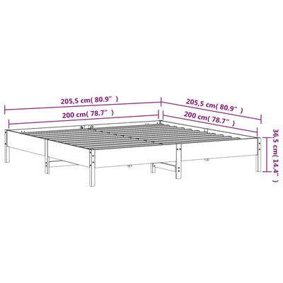 vidaXL Posteljni okvir brez vzmetnice vošč. rjava 200x200 cm borovina