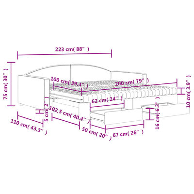 vidaXL Izvlečna dnevna postelja s predali krem 100x200 cm blago