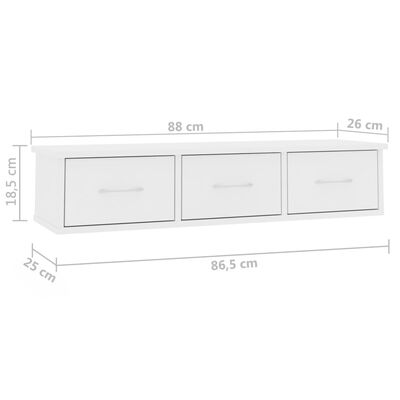 vidaXL Stenska polica s predali bela 88x26x18,5 cm iverna plošča