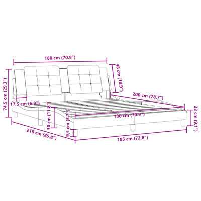 vidaXL Posteljni okvir z LED lučkami črn 180x200 cm umetno usnje