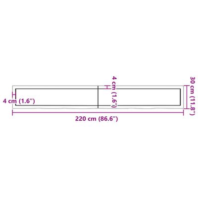 vidaXL Kopalniški pult 220x30x(2-6) cm neobdelan trden les