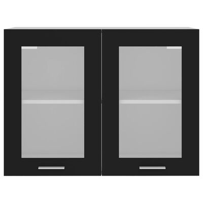 vidaXL Viseča steklena omarica črna 80x31x60 cm inženirski les