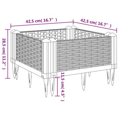 vidaXL Cvetlično korito z zatiči svetlo sivo 42,5x42,5x28,5 cm PP