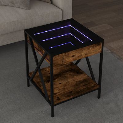 vidaXL Klubska mizica z neskončnimi LED dimljen hrast 40x40x49 cm