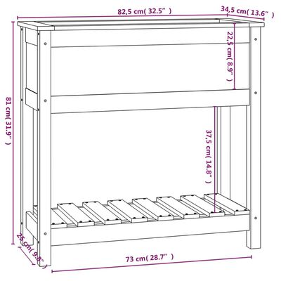 vidaXL Visoka greda s polico bela 82,5x34,5x81 cm trdna borovina