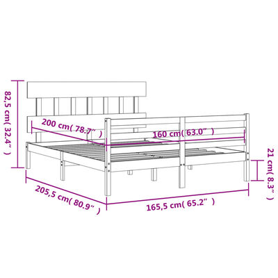 vidaXL Posteljni okvir z vzglavjem bel 160x200 cm trden les