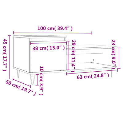 vidaXL Klubska mizica sonoma hrast 100x50x45 cm inženirski les