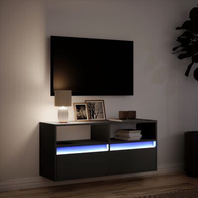 vidaXL Stenska TV omarica z LED lučkami črna 100x31x45 cm