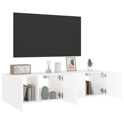 vidaXL Stenske TV omarice z LED lučkami 2 kosa bela 60x35x31 cm