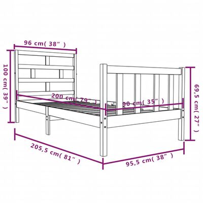 vidaXL Posteljni okvir iz borovine 90x200 cm