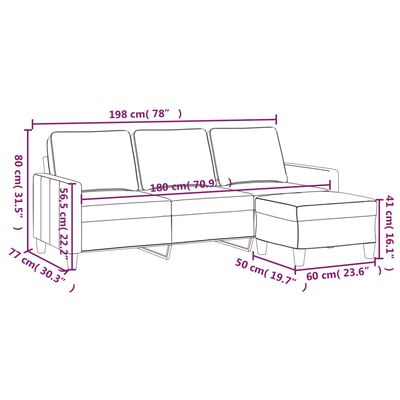 vidaXL Trosed s stolčkom za noge črn 180 cm blago