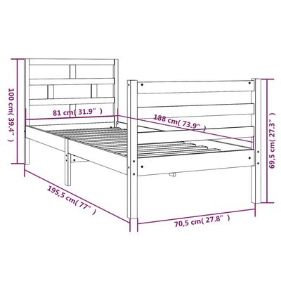 vidaXL Posteljni okvir črn 75x190 cm trden les