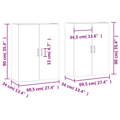 vidaXL Stenska omarica 2 kosa sonoma hrast 69,5x34x90 cm