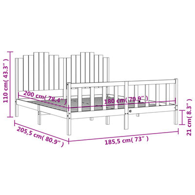 vidaXL Posteljni okvir z vzglavjem črn 180x200 cm trden les