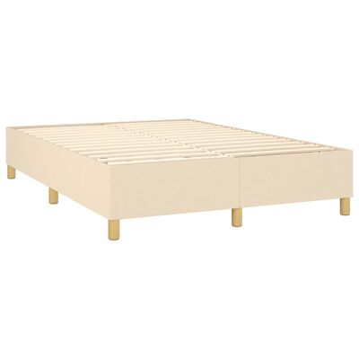 vidaXL Box spring postelja z vzmetnico LED krem 140x190 cm blago