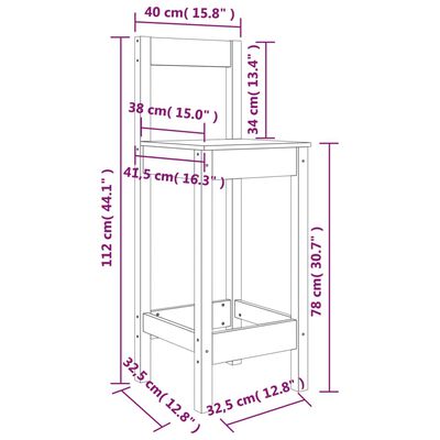 vidaXL Barski stolček 2 kosa 40x41,5x112 cm trdna borovina