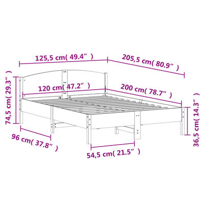 vidaXL Posteljni okvir brez vzmetnice bel 120x200 cm trdna borovina