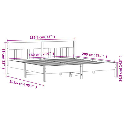 vidaXL Posteljni okvir brez vzmetnice 180x200 cm trdna borovina