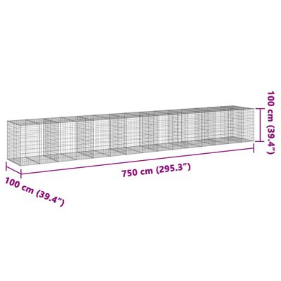 vidaXL Gabionska košara s pokrovom 750x100x100 cm pocinkano železo